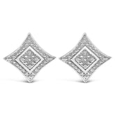 .925 Sterling Silver Diamond Accented 4-Stone Four Pointed Star Shaped Halo-Style Stud Earrings (H-I Color, I2-I3 Clarity)